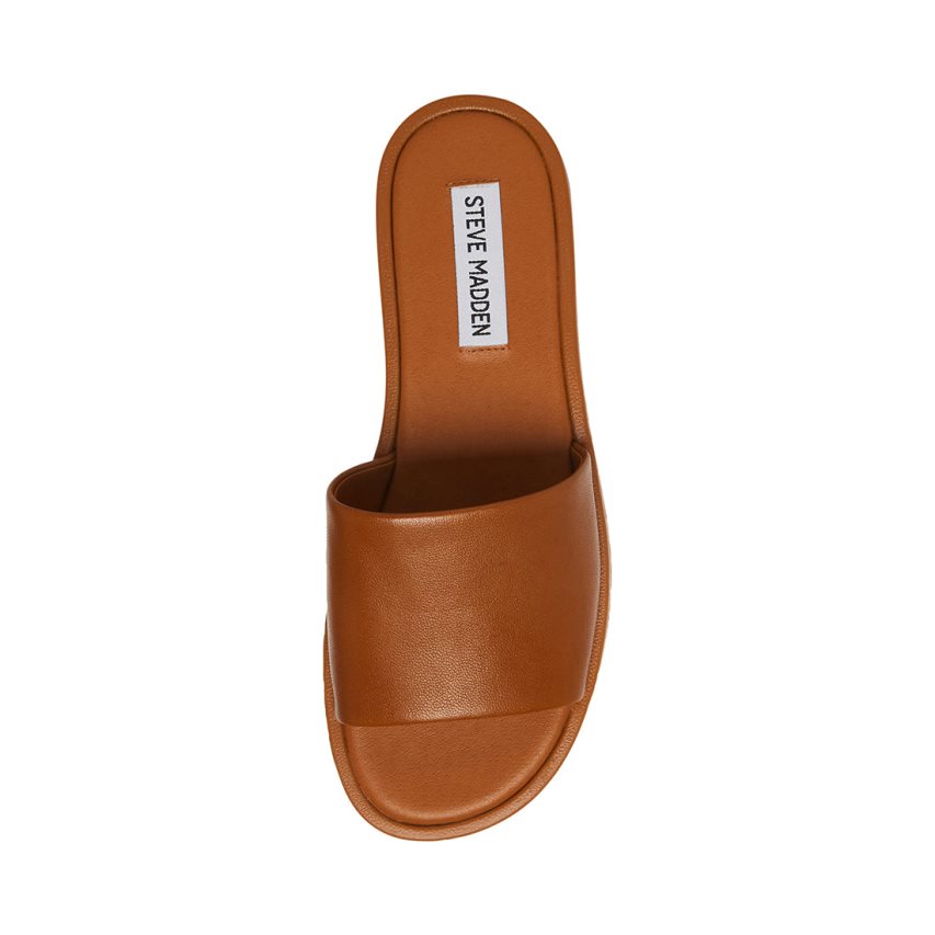 Brown Steve Madden Kaya Leather Women's Slides | PH 6592GXJ